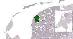 Highlighted position of Franekeradeel in a municipal map of Friesland