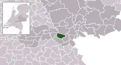 Highlighted position of Beuningen in a municipal map of Gelderland
