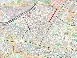 Tadeusza Kościuszki street highlighted on a map