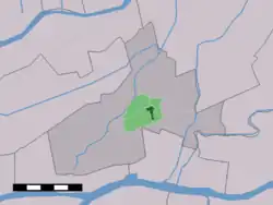 The town centre (dark green) and the statistical district (light green) of Hoornaar in the former municipality of Giessenlanden.