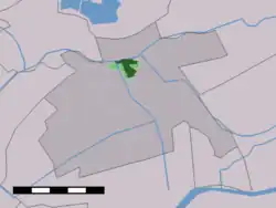 The town centre (dark green) and the statistical district (light green) of Haastrecht in the former municipality of Vlist.