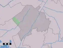 The town centre (dark green) and the statistical district (light green) of Nijensleek in the municipality of Westerveld.