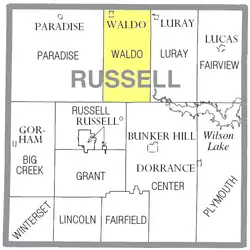 Location of Waldo Township in Russell County