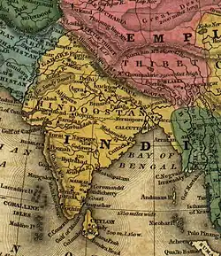Map indicating locations of India and Tibet
