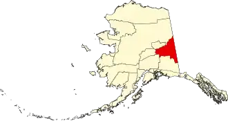 State map highlighting Southeast Fairbanks Census Area
