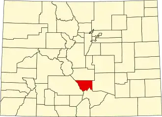 Map of Colorado highlighting Custer County