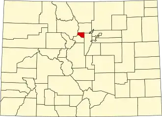 Map of Colorado highlighting Gilpin County