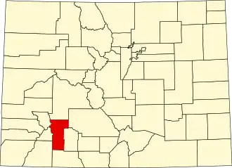 Map of Colorado highlighting Hinsdale County