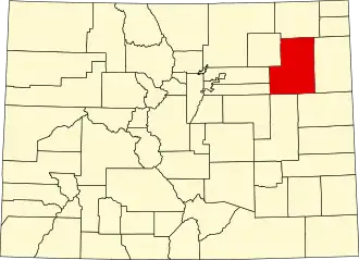 Map of Colorado highlighting Washington County