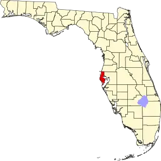 A state map highlighting Pinellas County in the middle part of the state. It is small in size.