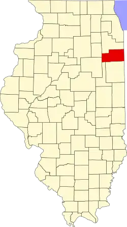 Map of Illinois highlighting Kankakee County