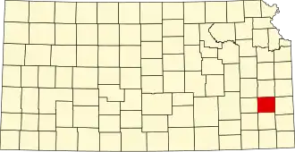 Map of Kansas highlighting Allen County