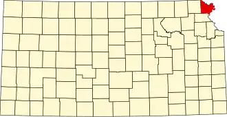 Map of Kansas highlighting Doniphan County