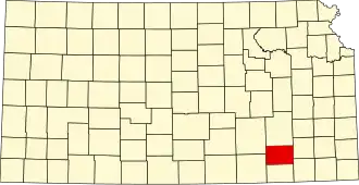 Map of Kansas highlighting Elk County