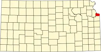 Map of Kansas highlighting Wyandotte County