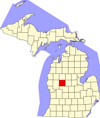 State map highlighting Mecosta County