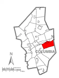 Map of Columbia County, Pennsylvania highlighting Mifflin Township