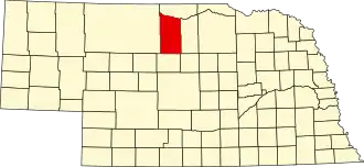 Map of Nebraska highlighting Brown County