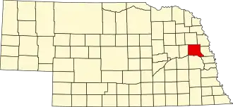 Map of Nebraska highlighting Dodge County
