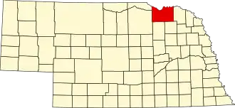 Map of Nebraska highlighting Knox County