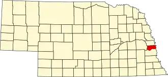 Map of Nebraska highlighting Sarpy County