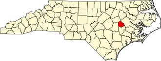 Map of North Carolina highlighting Greene County
