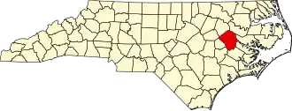 Map of North Carolina highlighting Pitt County