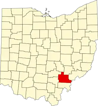 Map of Ohio highlighting Athens County