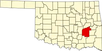Map of Oklahoma highlighting Pittsburg County