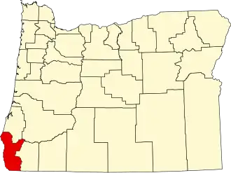 Map of Oregon highlighting Curry County