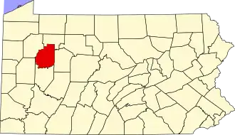 Map of Pennsylvania highlighting Clarion County