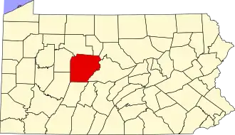 Map of Pennsylvania highlighting Clearfield County