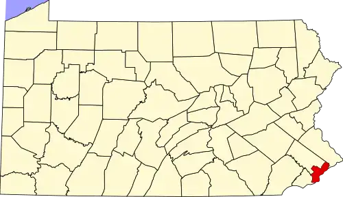 Map of Pennsylvania highlighting Philadelphia County
