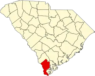 Map of South Carolina highlighting Jasper County