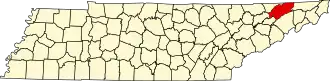 Map of Tennessee highlighting Hawkins County