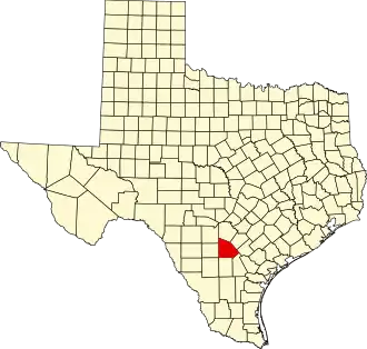 Map of Texas highlighting Atascosa County