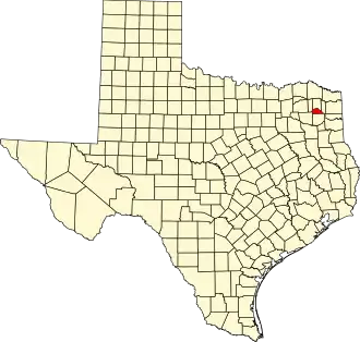 Map of Texas highlighting Camp County