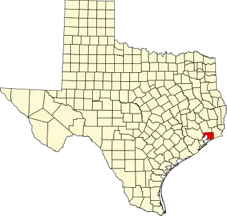 Map of Texas highlighting Chambers County