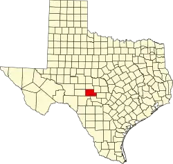 Map of Texas highlighting Kimble County