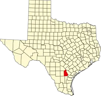 Map of Texas highlighting Live Oak County