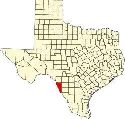 Map of Texas highlighting Maverick County
