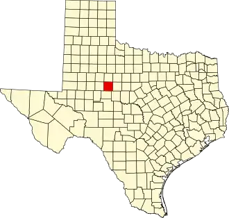 Map of Texas highlighting Nolan County