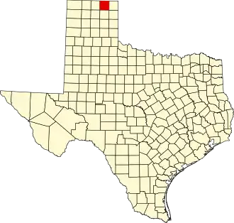 Map of Texas highlighting Ochiltree County