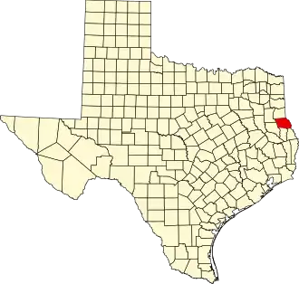 Map of Texas highlighting Shelby County
