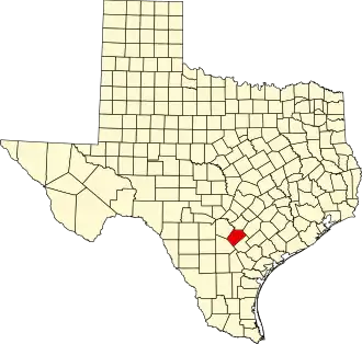 Map of Texas highlighting Wilson County