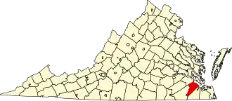 Map of Virginia highlighting Isle of Wight County
