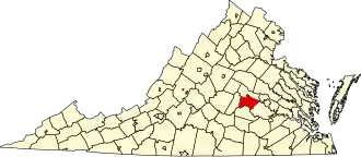 Map of Virginia highlighting Powhatan County