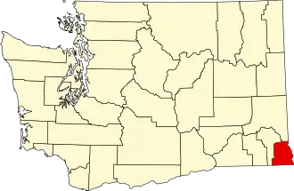 Map of Washington highlighting Asotin County