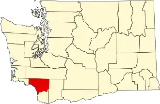Map of Washington highlighting Cowlitz County