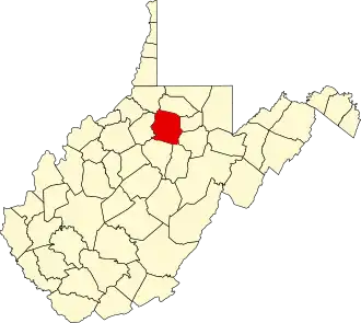 Map of West Virginia highlighting Harrison County